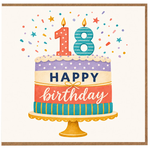 18th Birthday Card, Happy Birthday Cake Design
