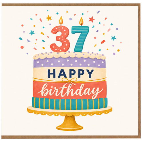 37th Birthday Card, Happy Birthday Cake Design