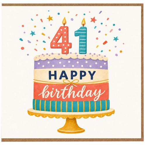 41st Birthday Card, Happy Birthday Cake Design