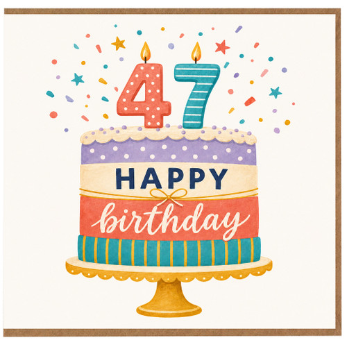47th Birthday Card, Happy Birthday Cake Design