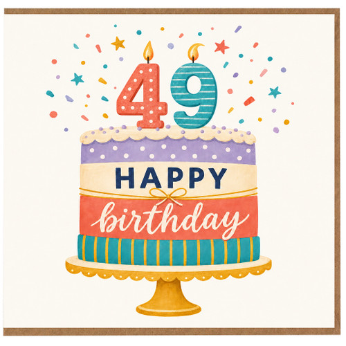 49th Birthday Card, Happy Birthday Cake Design Card for Her or Him
