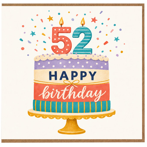52nd Birthday Card, Happy Birthday Cake Card