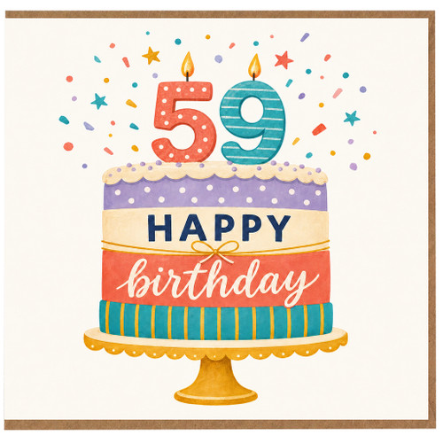 59th Birthday Card, Happy Birthday Cake Design Card