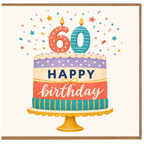 60th Birthday Card, Happy Birthday Cake Card