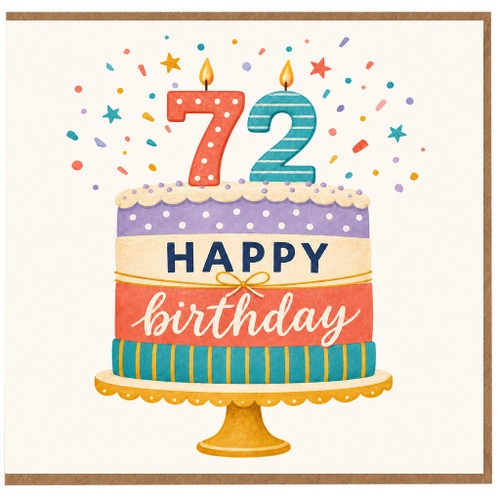 72nd Birthday Card, Happy Birthday Cake Design Card