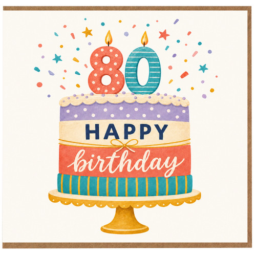 80th Birthday Card, Happy Birthday Cake Design Card