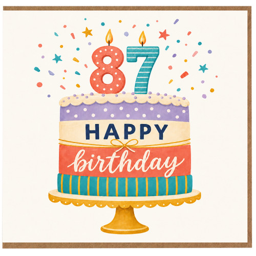 87th Birthday Card, Happy Birthday Cake Design