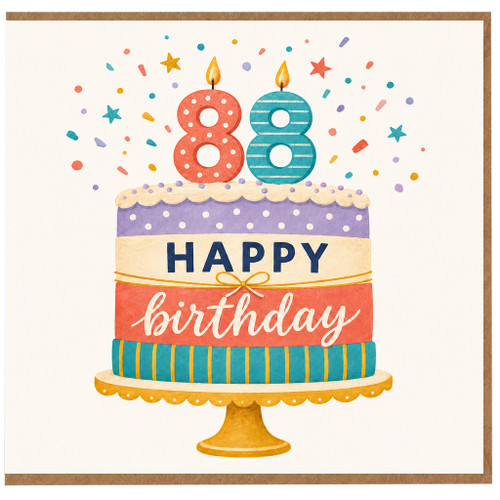 88th Birthday Card, Happy Birthday Cake Design