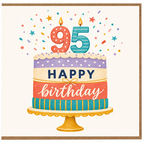 95th Birthday Card, Happy Birthday Cake Design Card