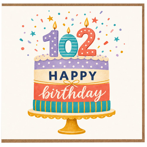 102nd Birthday Card, Happy Birthday Cake Design