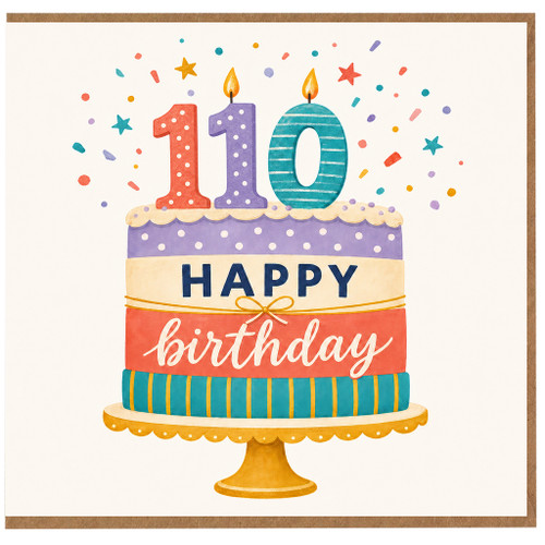 110th Birthday Card, Happy Birthday Cake Card for 110 Year Old