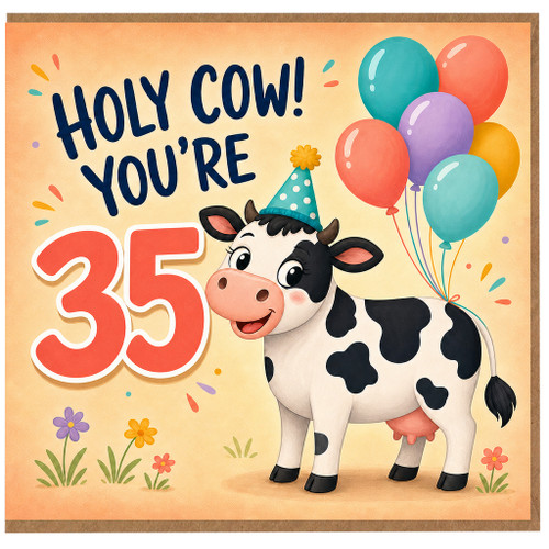 35th Birthday Card, Holy Cow You're 35 Funny Cow Birthday Card