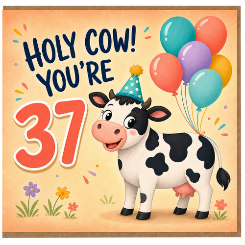 37th Birthday Card, Holy Cow You're 37 Funny Cow Birthday Card