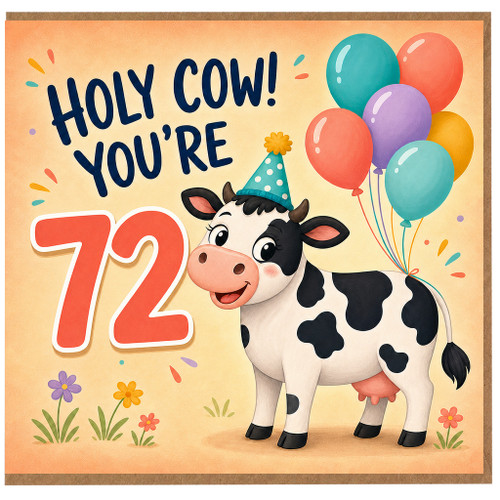 72nd Birthday Card, Holy Cow You’re 72 Funny Cow Birthday Card