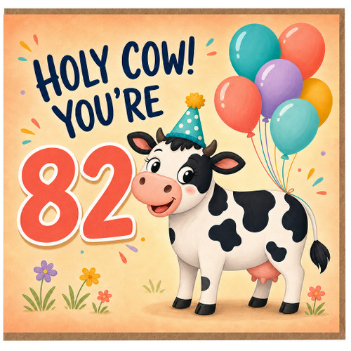 82nd Birthday Card, Holy Cow You're 82 Card