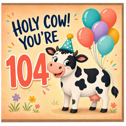 104th Birthday Card, Holy Cow You’re 104 Funny Cow Birthday Card