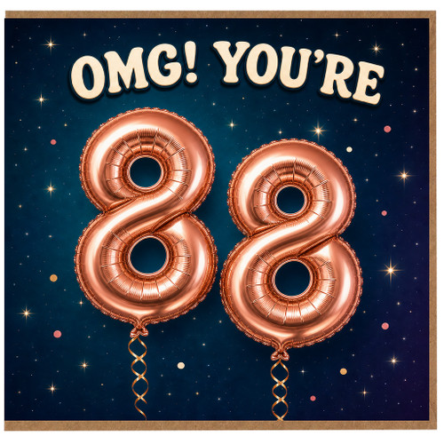 88th Birthday Card, OMG! You’re 88 Rose Gold Balloon Design