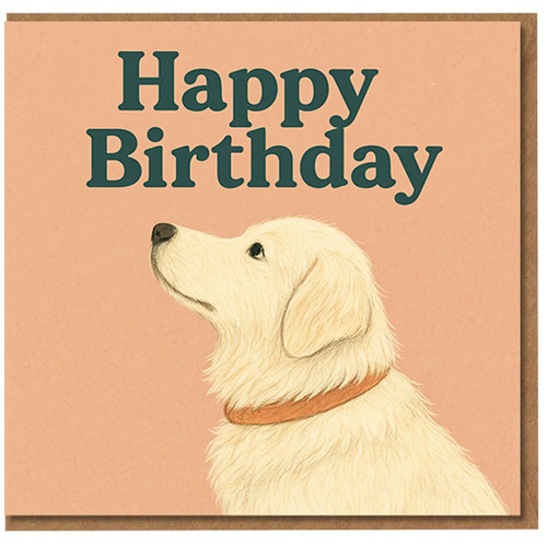 Happy Birthday Dog Card - Cute Golden Retriever Illustration - Birthday Card for Dog Lovers, Friends and Family - Blank Inside