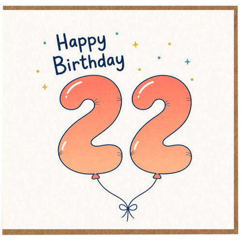 22nd Birthday Card, Happy Birthday 22 Balloons Design