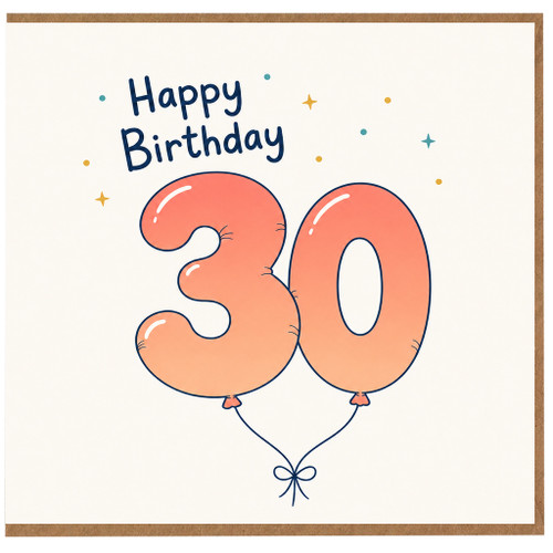 30th Birthday Card, Happy Birthday Balloon Number 30 Card
