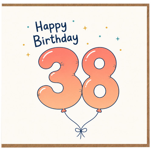 38th Birthday Card, Happy Birthday Balloon Number 38 Card