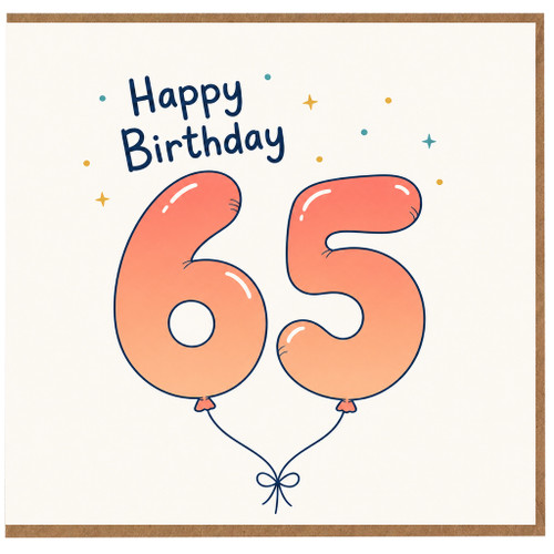 65th Birthday Card, Happy Birthday Balloon Number 65 Card
