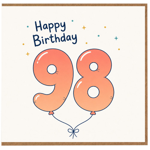 98th Birthday Card, Happy Birthday Balloon Number 98 Card