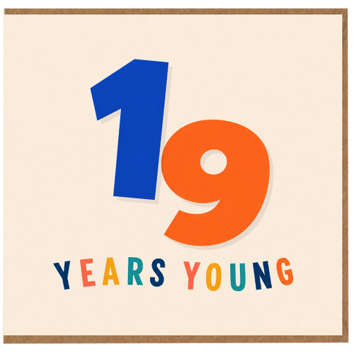19th Birthday Card, 19 Years Young Colourful Number Card