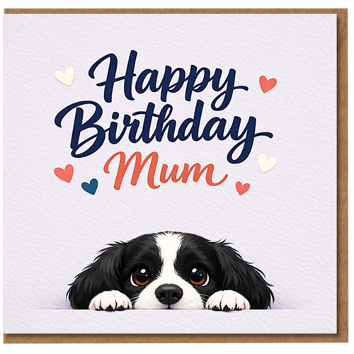 Mum Birthday Card - Cute Puppy Dog and Hearts - Happy Birthday Mum Design - Adorable Card from Daughter or Son