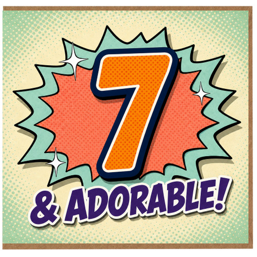 7th Birthday Card, Adorable Comic Style Age 7 Card