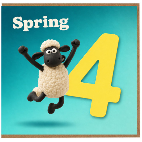 4th Birthday Card, Spring Sheep Card