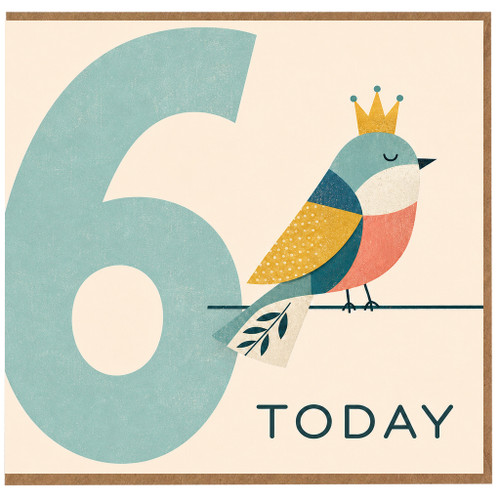 6th Birthday Card, Cute Crowned Bird Design