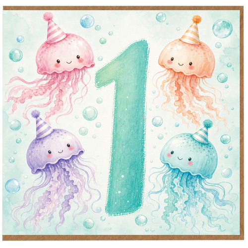 1st Birthday Card, Cute Jellyfish Number 1 Card