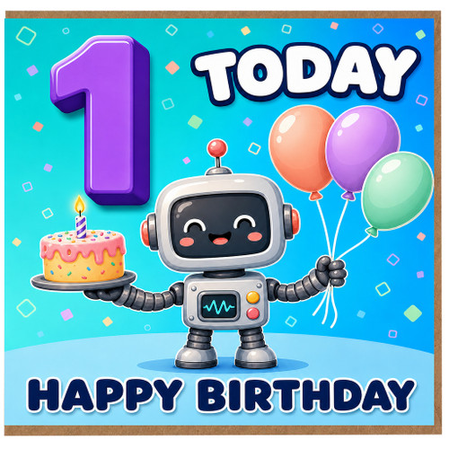 1st Birthday Card, Balloons and Cake