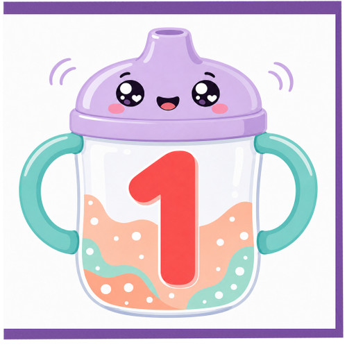 1st Birthday Card, Cute Baby Bottle Design