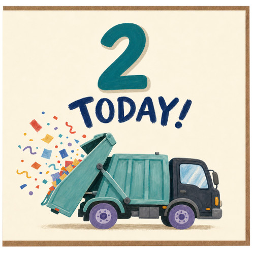 2nd Birthday Card, Rubbish Truck Birthday Card