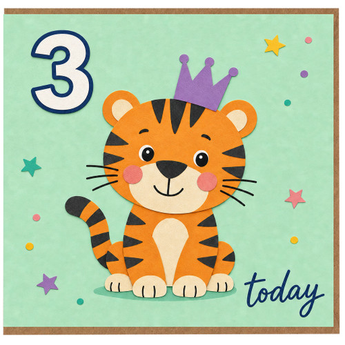 3rd Birthday Card, Cute Tiger Birthday Card
