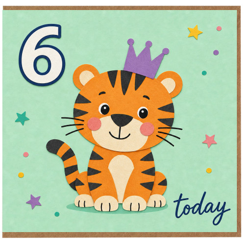 6th Birthday Card, Cute Tiger Card