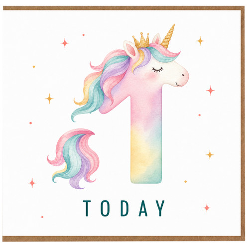 1st Birthday Card, Unicorn Number 1 Today Card