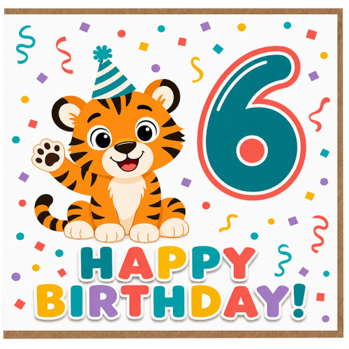 6th Birthday Card, Cute Tiger Happy Birthday Card