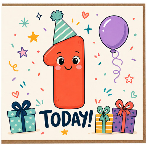1st Birthday Card, Cute Number 1 Today Birthday Card
