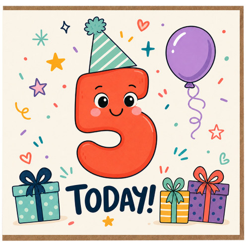 5th Birthday Card, Cute Number 5 Today Birthday Card