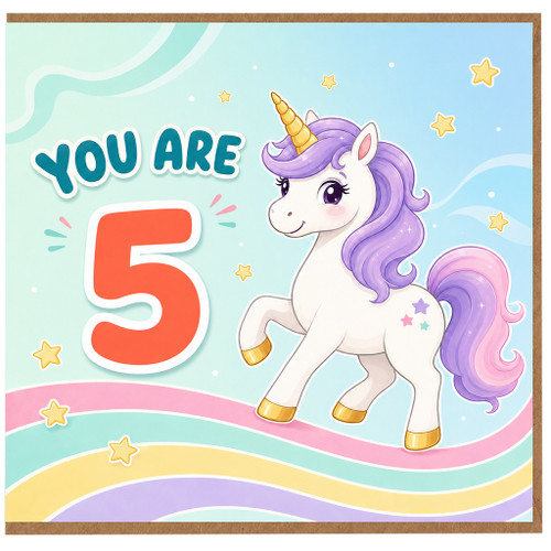 5th Birthday Card, Cute Unicorn You Are 5 Card