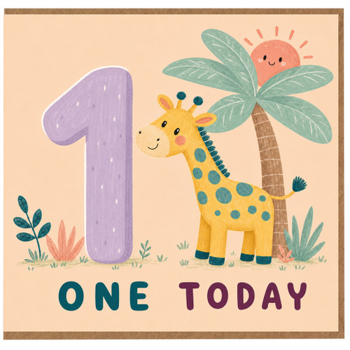 1st Birthday Card, Cute Giraffe First Birthday Card