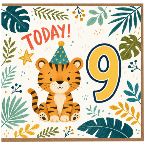9th Birthday Card, Cute Tiger Today Card