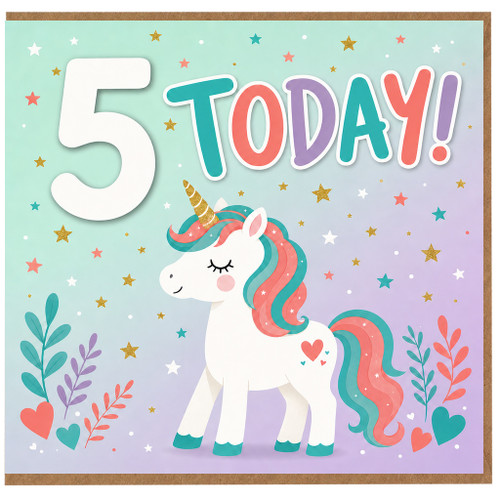 5th Birthday Card, Cute Unicorn 5 Today Card