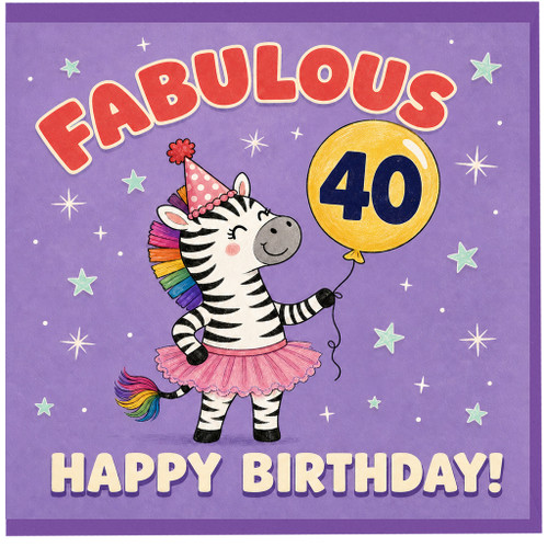 40th Birthday Card, Fabulous Zebra Happy Birthday Card