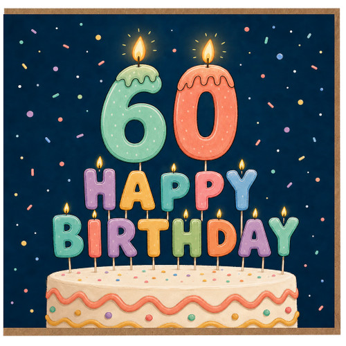 60th Birthday Card, Colourful Happy Birthday Cake Design