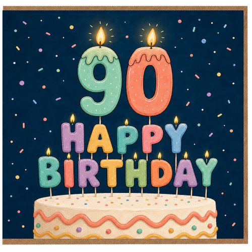 90th Birthday Card, Happy Birthday Cake Design