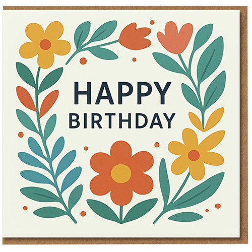 Happy Birthday Card - Colourful Floral Illustration, Modern Botanical Design, Cheerful Greeting Card